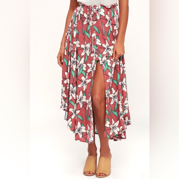 Kalani Rusty Rose Floral Print Midi Skirt - Picture 3 of 5